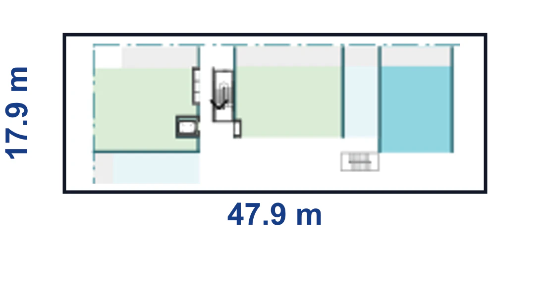 Pattern Book Corner Lot Apartments 02 adaptation plan for a 17.9 by 47.9 metre corner site of 857.4 square metres, showing the complete boundary, base or wide apartment modules and the adaptable upper floor configuration; the pattern provides 10 to 24 apartments across 4 to 6 storeys