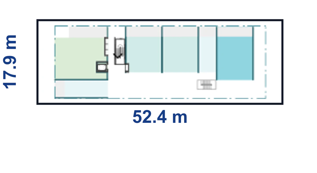 Pattern Book Corner Lot Apartments 02 adaptation plan for a 17.9 by 52.4 metre corner site of 938 square metres, showing the complete boundary, base or wide apartment modules and the adaptable upper floor configuration; the pattern provides 10 to 24 apartments across 4 to 6 storeys