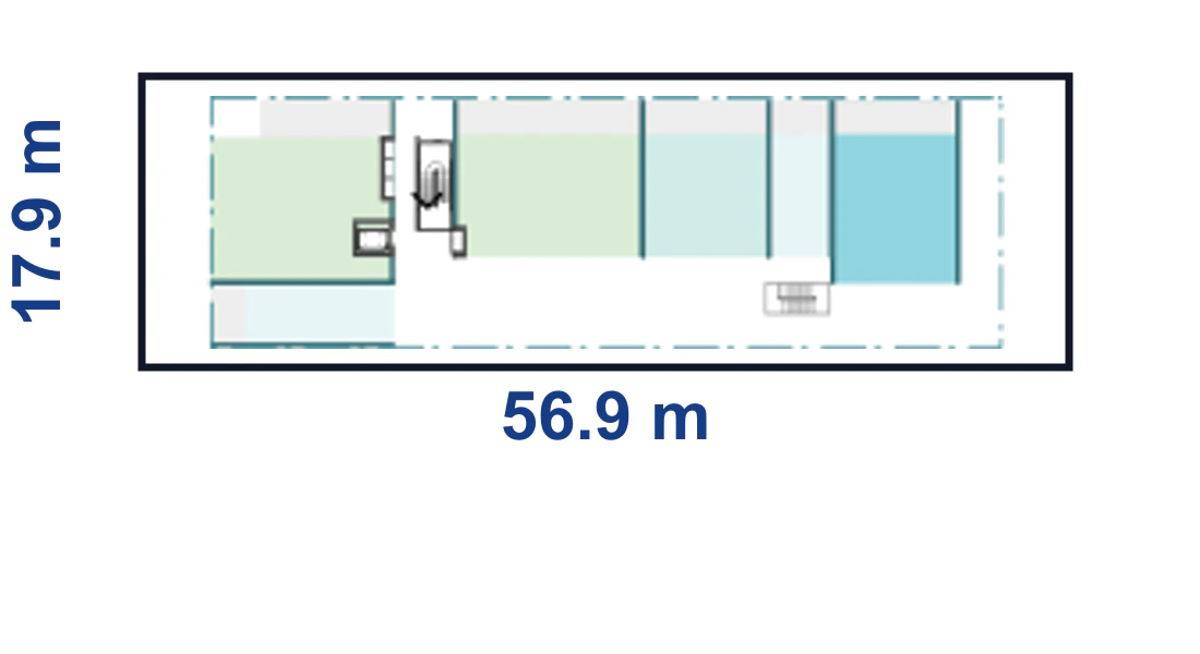 Pattern Book Corner Lot Apartments 02 adaptation plan for a 17.9 by 56.9 metre corner site of 1,018.5 square metres, showing the complete boundary, base or wide apartment modules and the adaptable upper floor configuration; the pattern provides 10 to 24 apartments across 4 to 6 storeys