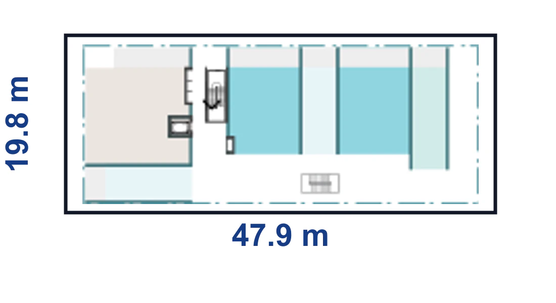 Pattern Book Corner Lot Apartments 02 adaptation plan for a 19.8 by 47.9 metre corner site of 948.4 square metres, showing the complete boundary, base or wide apartment modules and the adaptable upper floor configuration; the pattern provides 10 to 24 apartments across 4 to 6 storeys